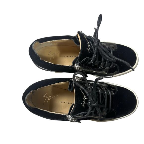 Giuseppe Zanotti Addy Wedge Sneaker Black Patent Leather / Velvet - Picture 6 of 11